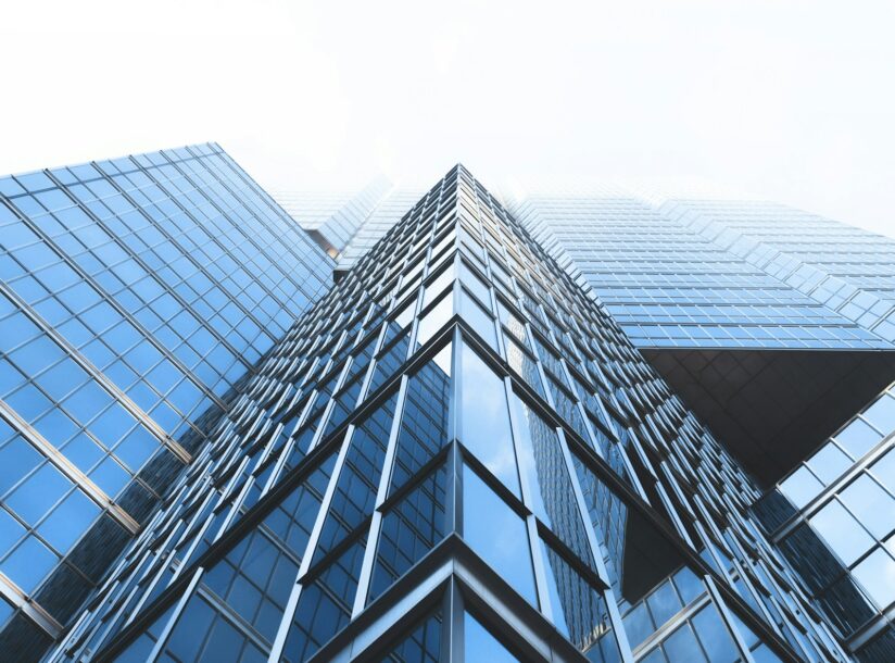 low angle photography curtain wall buildings
